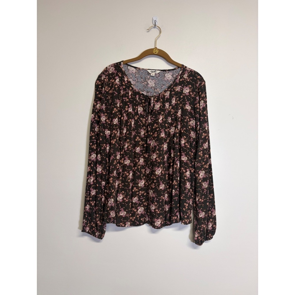 Lucky Brand Women's 100% Cotton Long Sleeve Shirt with Pink Flowers Size Small - Picture 3 of 6